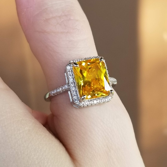 🆕S925-6.28CT Yellow Citrine/White Sapphire Ring 9 - Picture 12 of 12